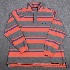 LL Bean Rugby Henley Mens Large Navy White Stripes Cotton Pullover Button Up L/S